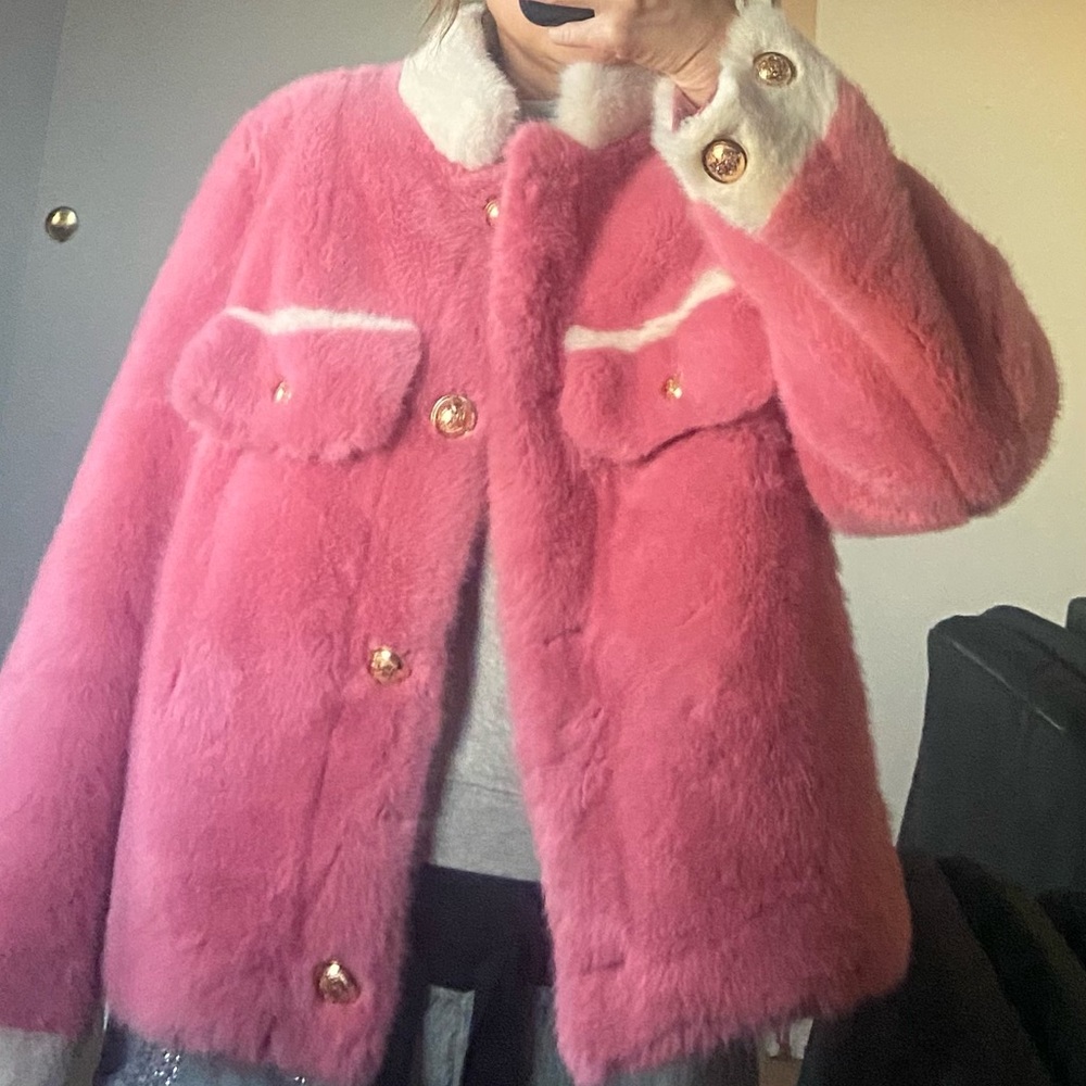 Fur jacket coat pink new